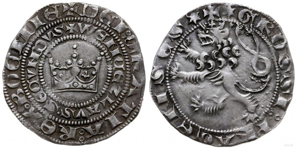 Grosz Praski Wacława II z okresu 1300-1305 r. Ślicznotka. 3.78 g. srebra, prawie 28 mm.
