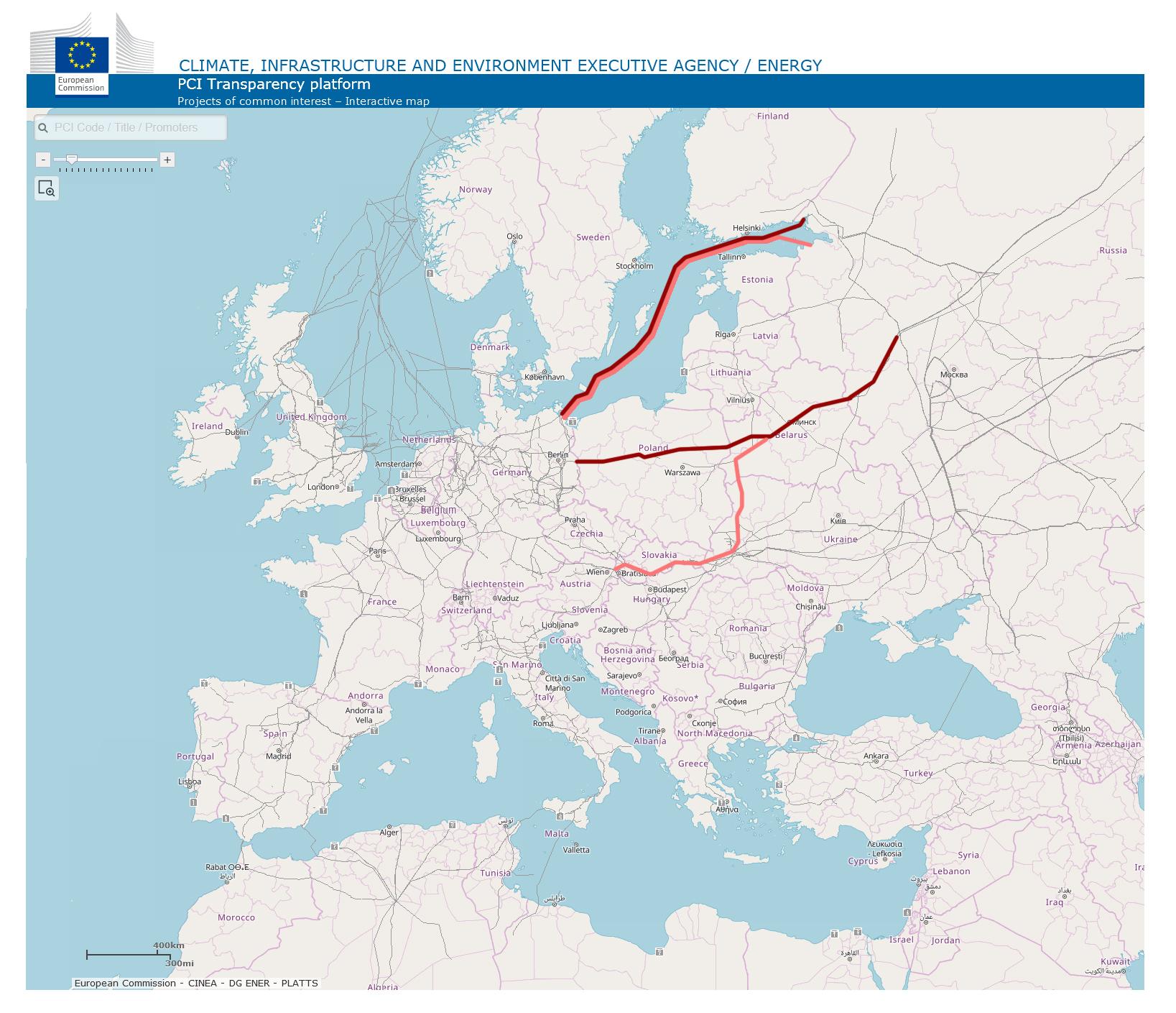 Najważniejsze kierunki dostaw gazowych - kompilacja własna przy użyciu mapy sieci gazowych z: https://ec.europa.eu/energy/infrastructure/transparency_platform/map-viewer/main.html
