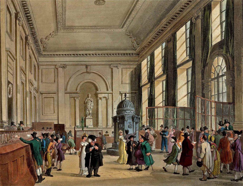 Sala główna BoE przy Threadneedle Street wg. ilustracji z epoki