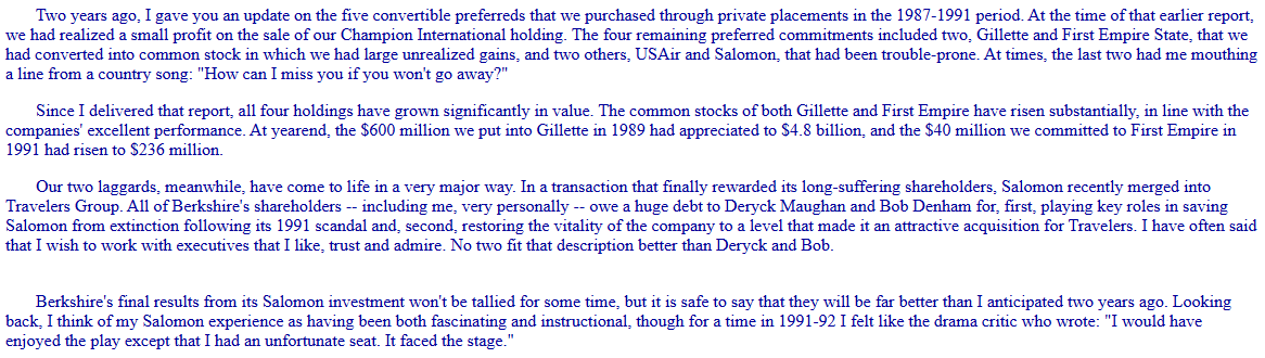 List do inwestorów z 27 lutego 1998. Fragment dotyczący Salomon Brothers. Źródło: https://www.berkshirehathaway.com/letters/1997.html